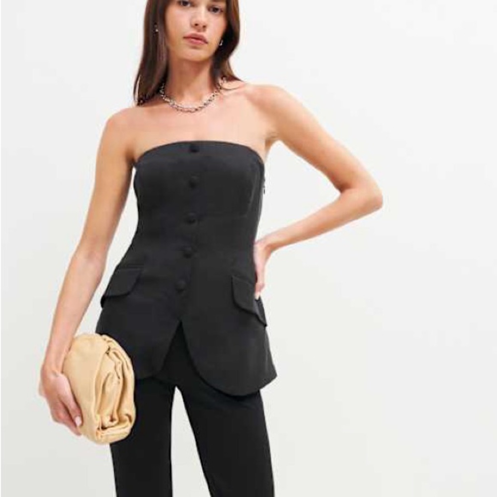 Reformation Tonya Black Strapless Buttoned top